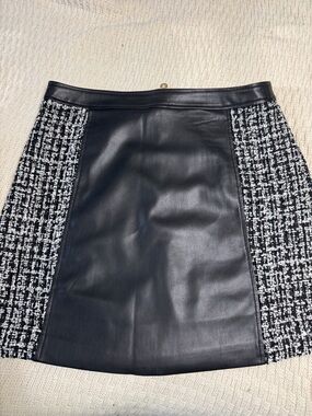 Black Faux Leather & Tweed Panel Mini Skirt - Modern Contrast